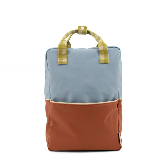 Large Backpack Colourblock Blue Brown 2