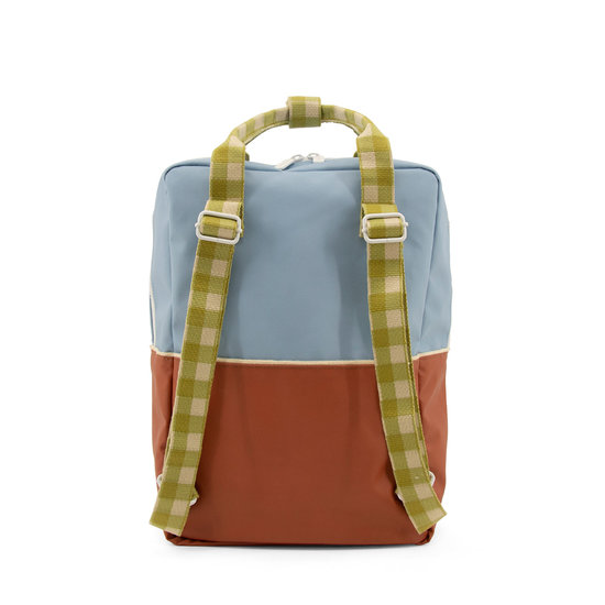 Large Backpack Colourblock Blue Brown 3