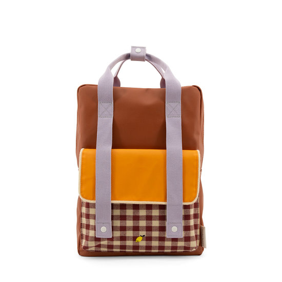 Large Backpack Gingham Brown Orange Lilac 1