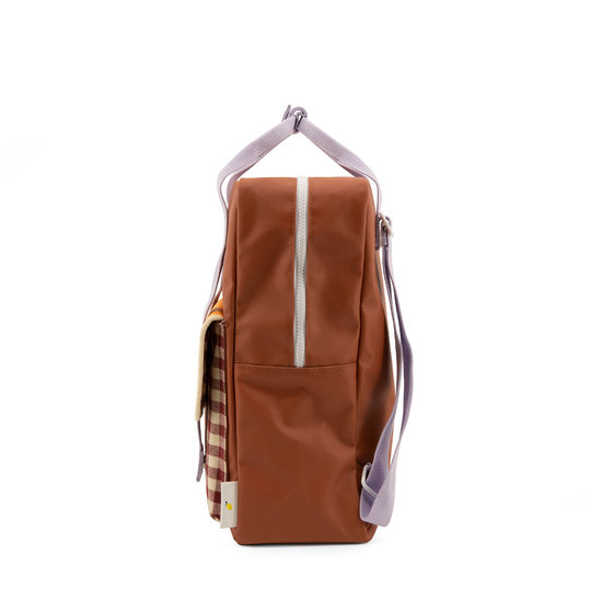 Large Backpack Gingham Brown Orange Lilac 3