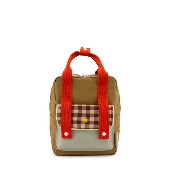 Small Backpack Gingham Khaki Red 4