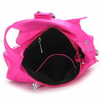 Daniel Silfen Shoulder Bag Thea Buckle Nylon Pink binnenkant