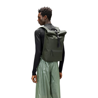 Rains Roll Top Backpack Green model man