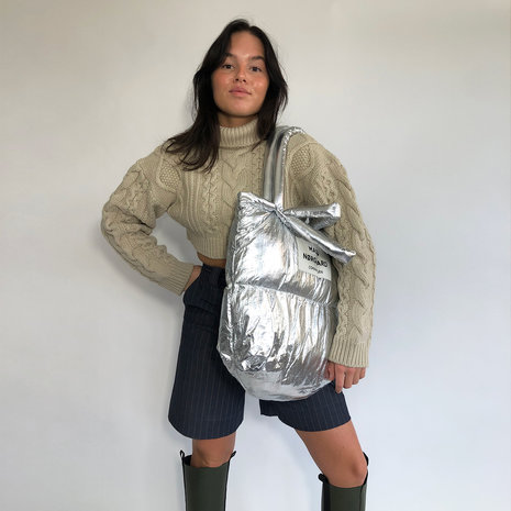 Mads Norgaard Crinkled Metal Pillow Bag Silver
