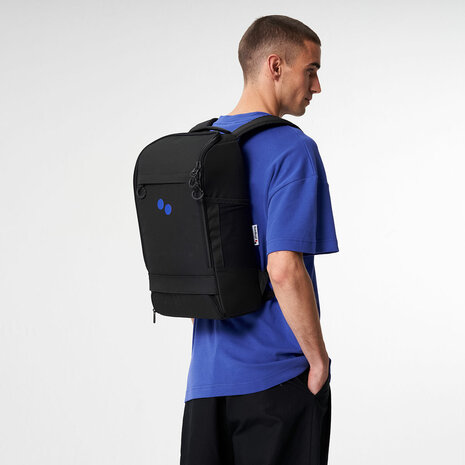 Pinqponq Cubik Medium Backpack Black Poppy Blue Dots model man