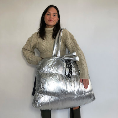 Mads Norgaard Crinkled Metal Cloud Bag Silver